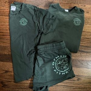 Gymshark Legacy Dark Green Bundle Oversized Crew Sweater Short T-shirt Shorts